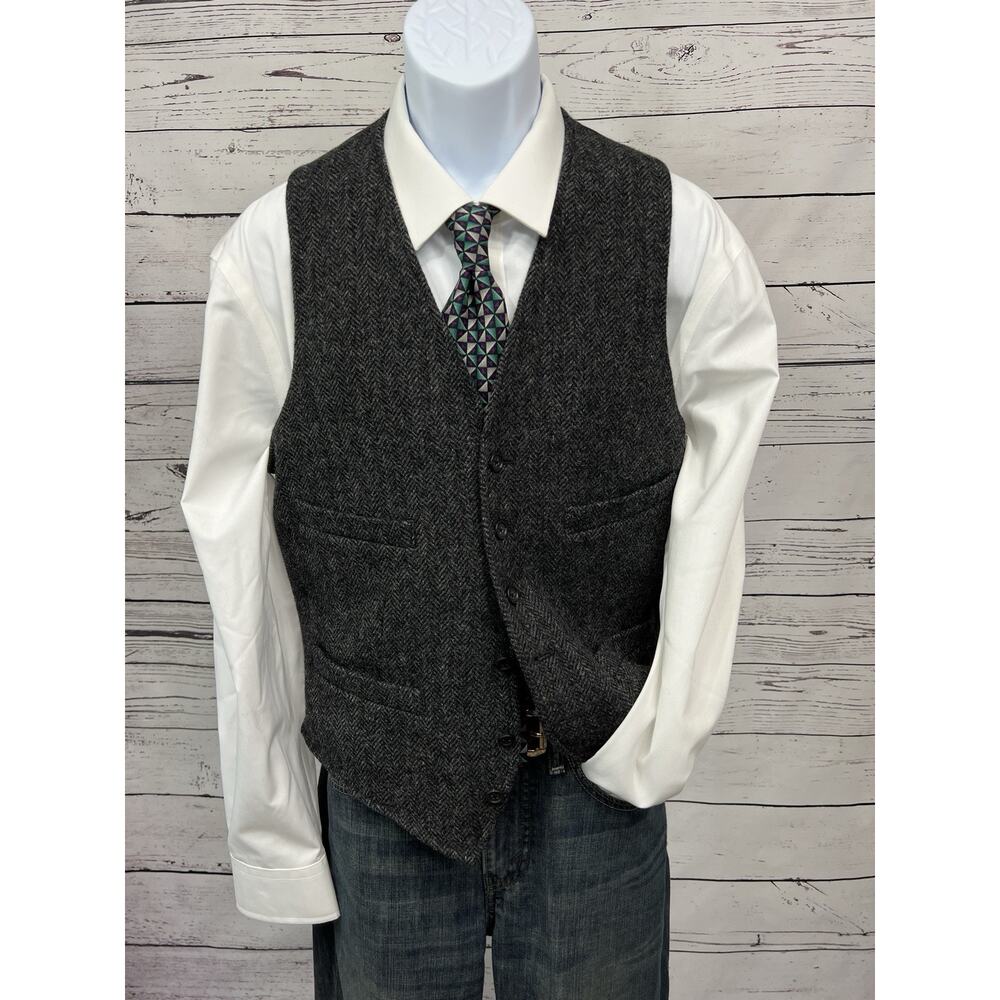 J.Crew Tweed Waistcoat Vest Mens Small Gray British Moon Wool Herringbone